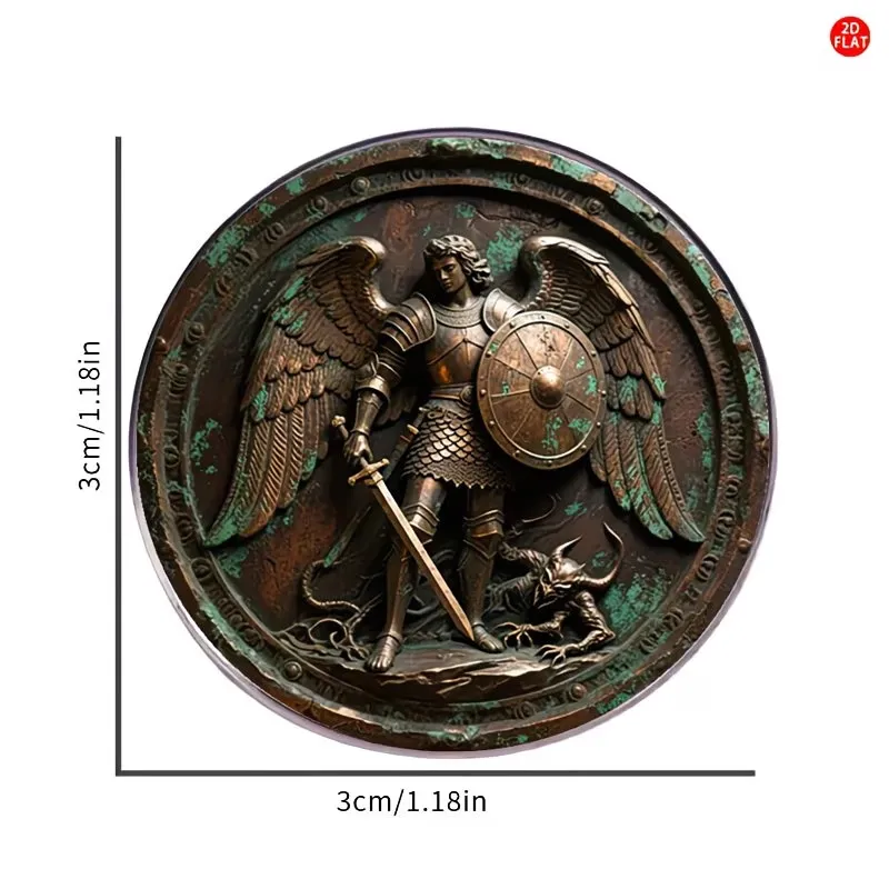 St. Michael the Archangel Badge – Sword & Shield Pin, Bronze-Tone / Antique Copper Brooch, Perfect Backpack & Bag Accessory for Men & Women